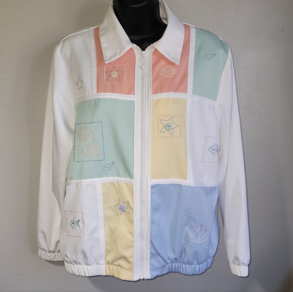 Alfred Dunner WOMEN'S JACKET SZ 8P BEACH OCEAN THEME Fish  Seashells Jacket - Picture 2 of 6
